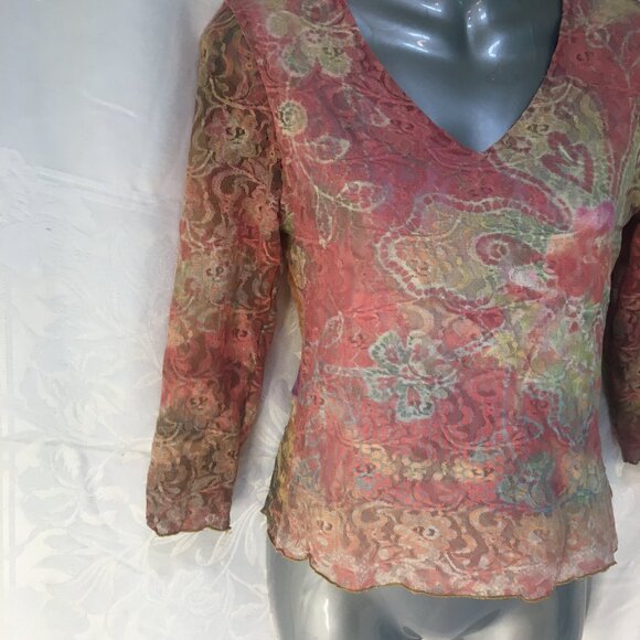 Women's Sz S Shirt Top 90s Lace Crop Reversible Floral Black Bohemian Y2K Fairy - Picture 12 of 16